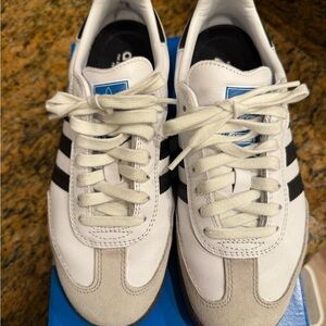 Adidas Men's White and Black Striped Sneakers